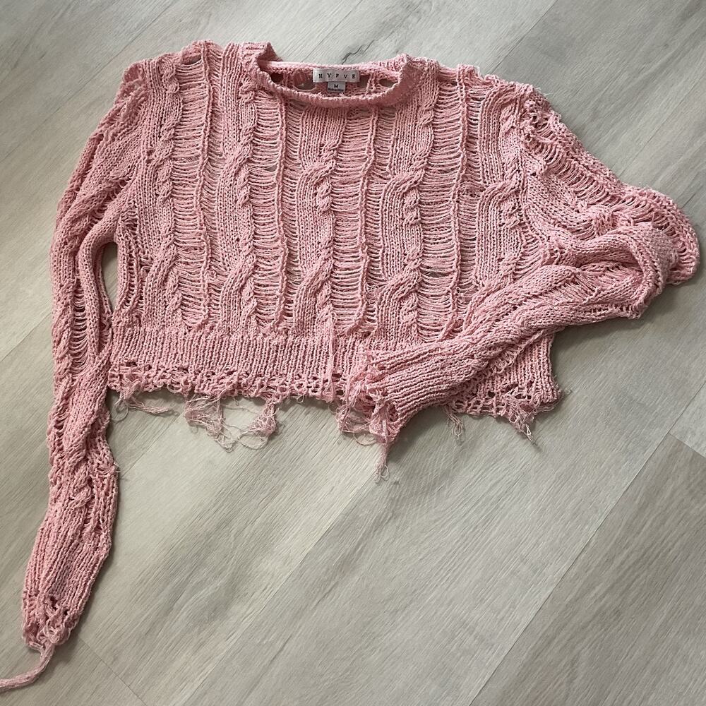 HYFVE Pink Crochet Summer Boho Crop Tank Top Womens Medium
